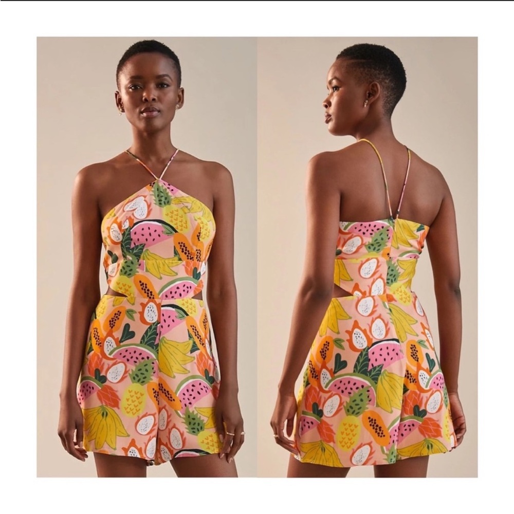 Anthropologie Hutch Mixed Fruit Halter Romper